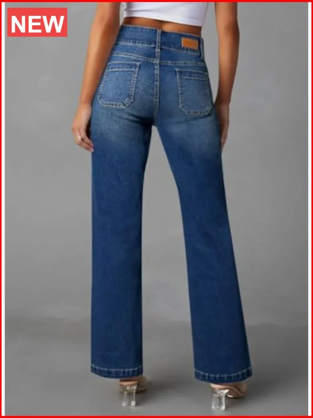 High Waisted Wide Leg Jeans with Tummy Control and Stretchy Fabric - Picture 2 of 7